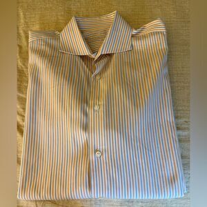 Holland & Sherry Mens Bespoke Long Sleeve Striped Cotton Shirt. Size Large.